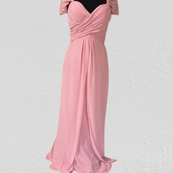 Dusty Rose Chiffon Ruched A-line Dress - Picture 1 of 16